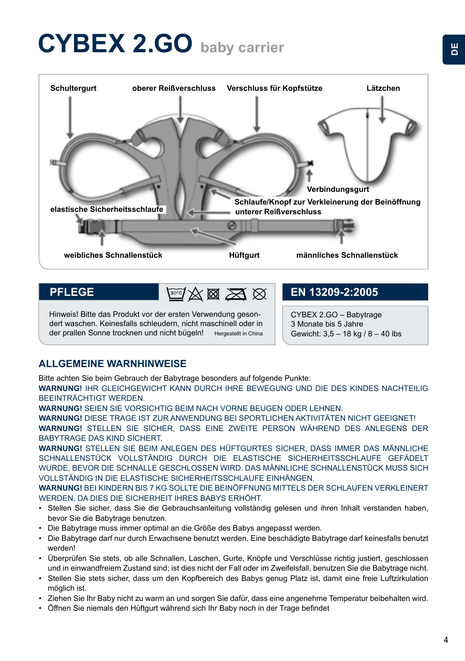 Cybex 2.go, Baby carrier | Cybex 2.GO User Manual | Page 8 / 44