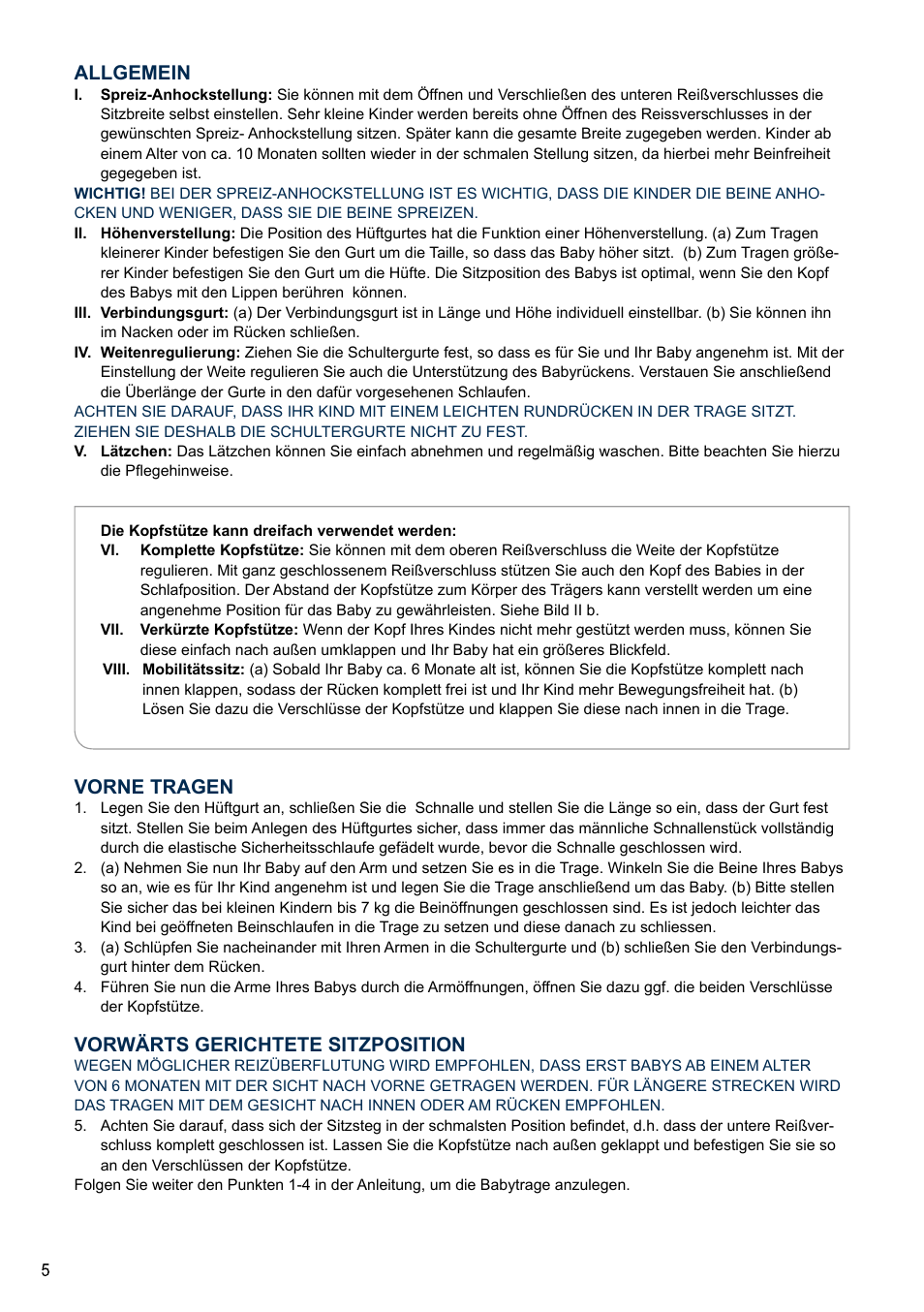 Allgemein, Vorne tragen, Vorwärts gerichtete sitzposition | Cybex 2.GO User Manual | Page 9 / 44