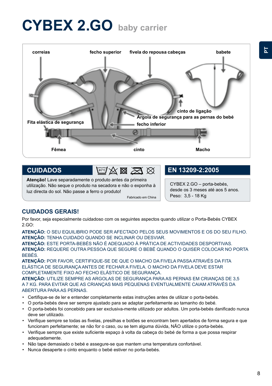 Cybex 2.go, Baby carrier, Cuidados | Cuidados gerais | Cybex 2.GO User Manual | Page 12 / 43