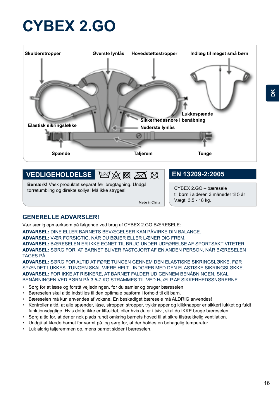 Cybex 2.go, Vedligeholdelse, Generelle advarsler | Cybex 2.GO User Manual | Page 20 / 43
