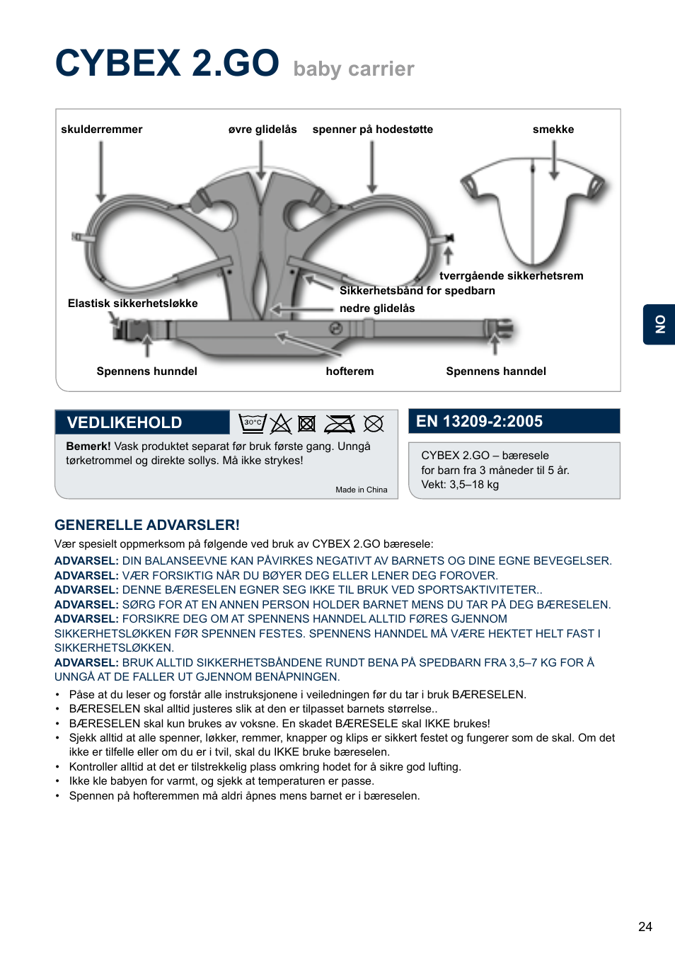 Cybex 2.go, Baby carrier, Vedlikehold | Cybex 2.GO User Manual | Page 28 / 43