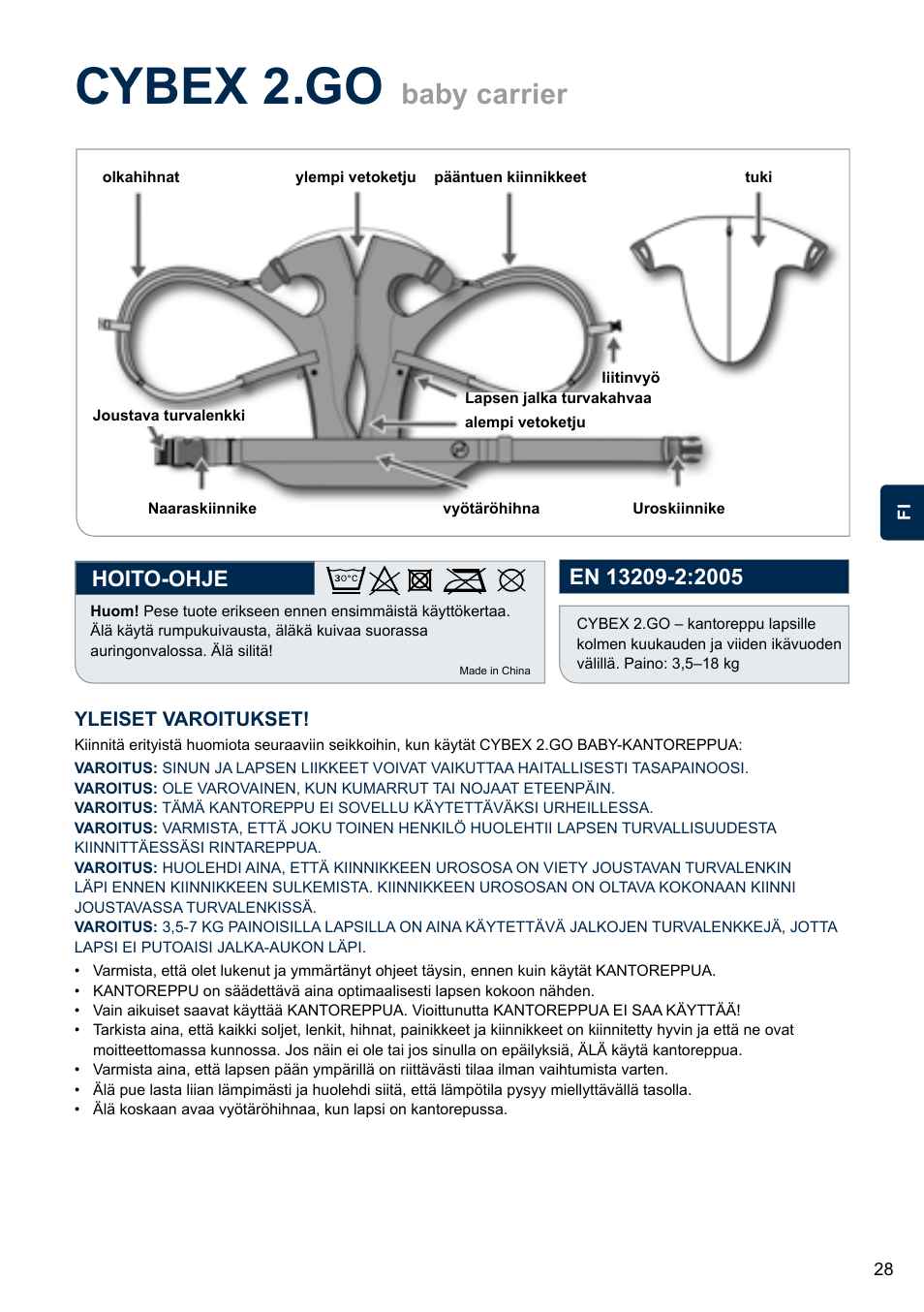 Cybex 2.go, Baby carrier, Hoito-ohje | Cybex 2.GO User Manual | Page 32 / 43