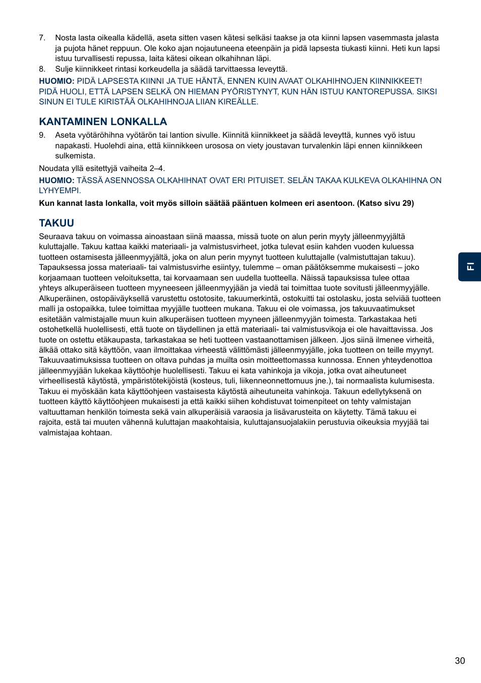 Takuu, Kantaminen lonkalla | Cybex 2.GO User Manual | Page 34 / 43