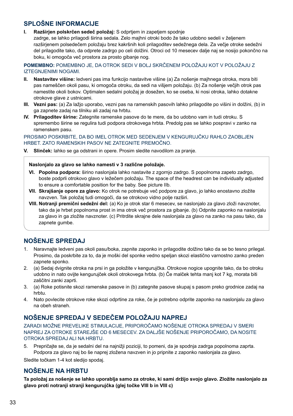 Nošenje na hrbtu, Nošenje spredaj, Nošenje spredaj v sedečem položaju naprej | Splošne informacije | Cybex 2.GO User Manual | Page 37 / 43