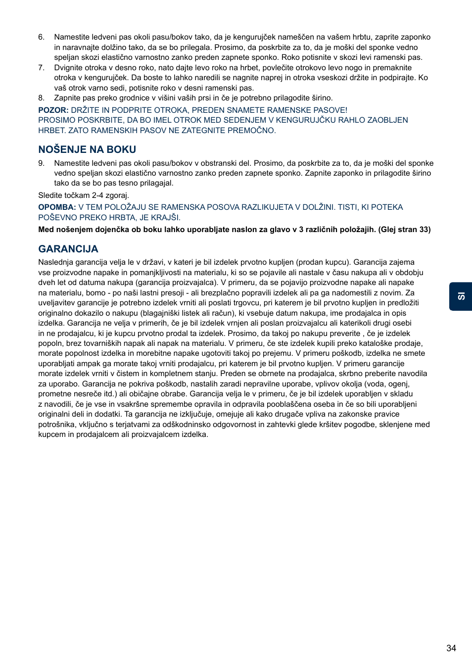 Nošenje na boku, Garancija | Cybex 2.GO User Manual | Page 38 / 43