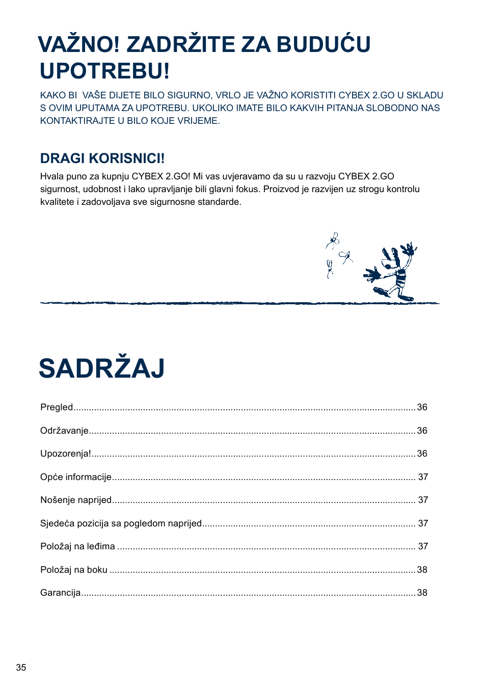Sadržaj, Važno! zadržite za buduću upotrebu | Cybex 2.GO User Manual | Page 39 / 43