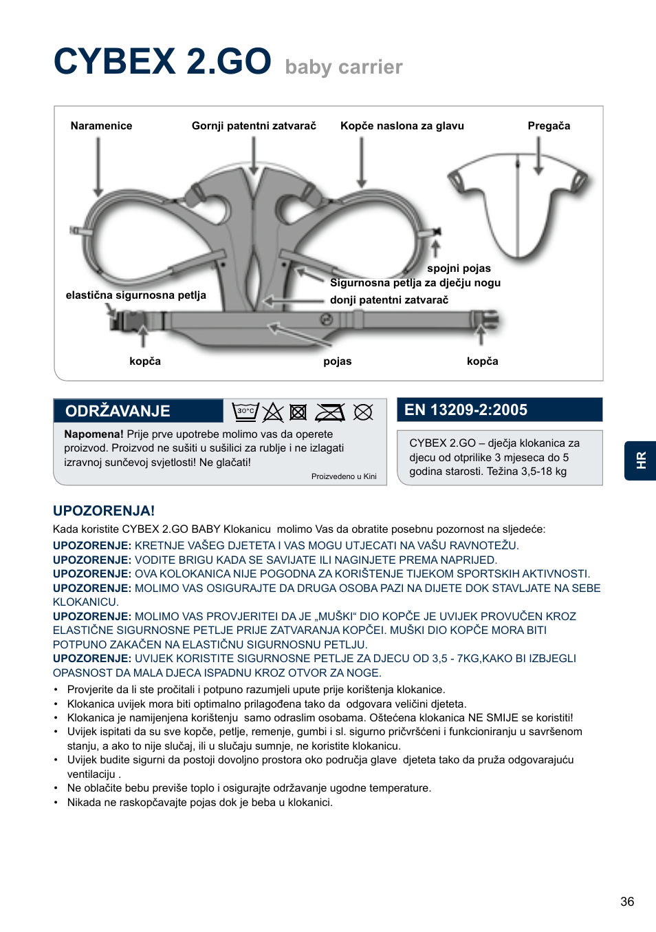 Cybex 2.go, Baby carrier, Održavanje | Cybex 2.GO User Manual | Page 40 / 43