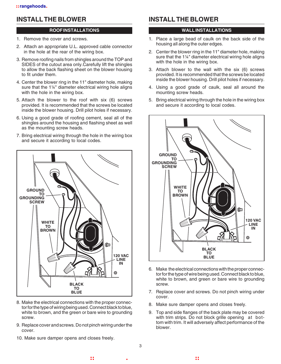 Install the blower, Rangehoods . com, Kitchen | Broan NUTOAN 336 User Manual | Page 3 / 12