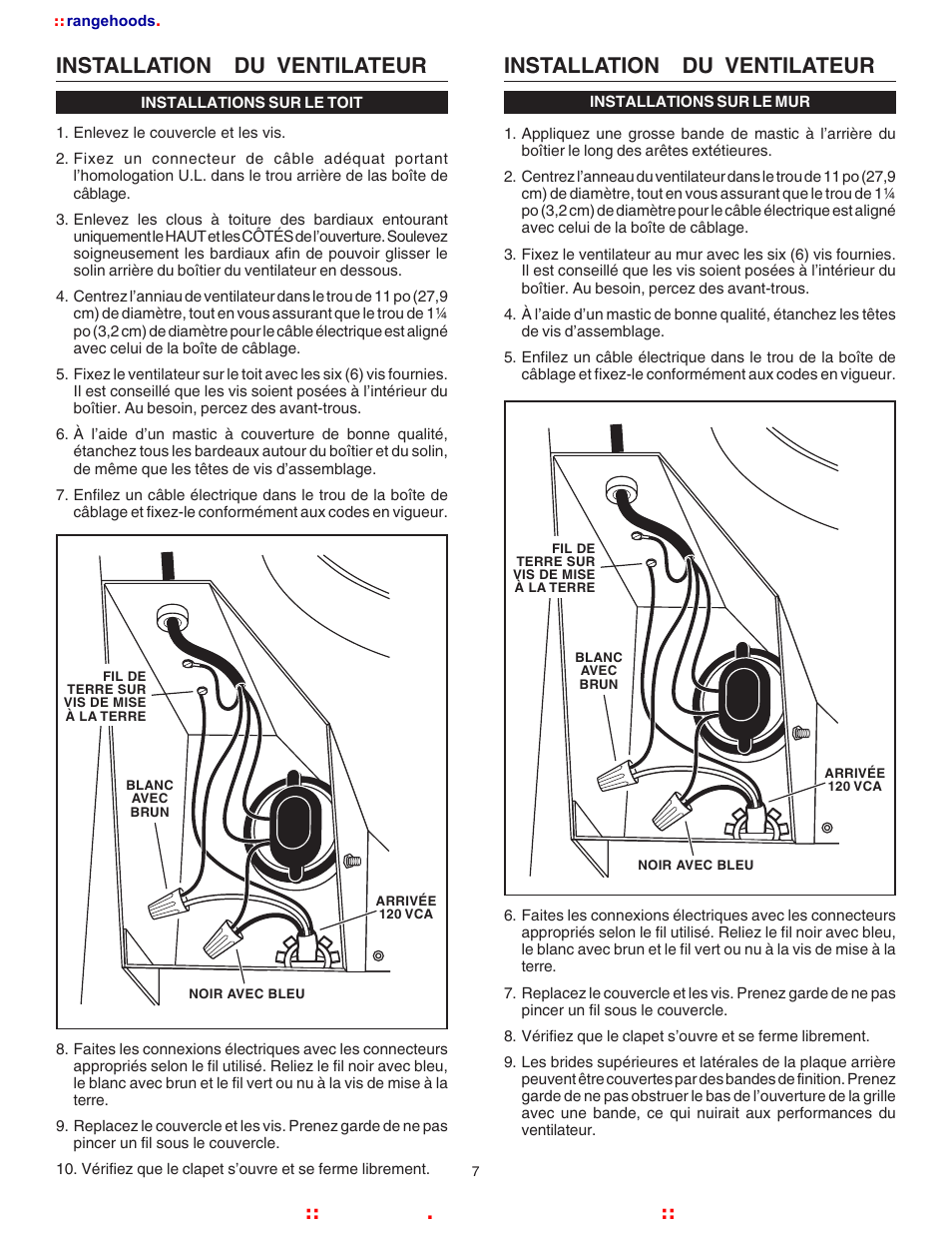 Installation du ventilateur | Broan NUTOAN 336 User Manual | Page 7 / 12