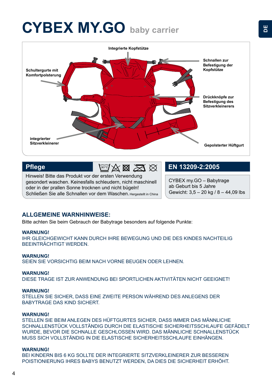 Cybex my.go, Baby carrier | Cybex MY.GO User Manual | Page 9 / 61