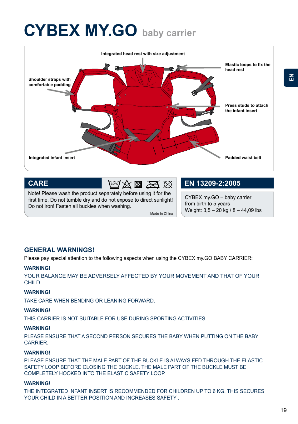 Cybex my.go, Baby carrier | Cybex MY.GO User Manual | Page 19 / 60