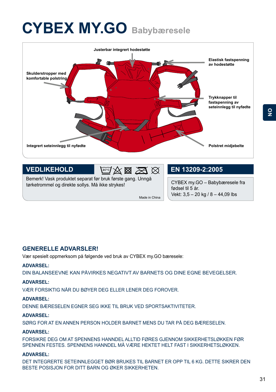 Cybex my.go, Babybæresele | Cybex MY.GO User Manual | Page 31 / 60