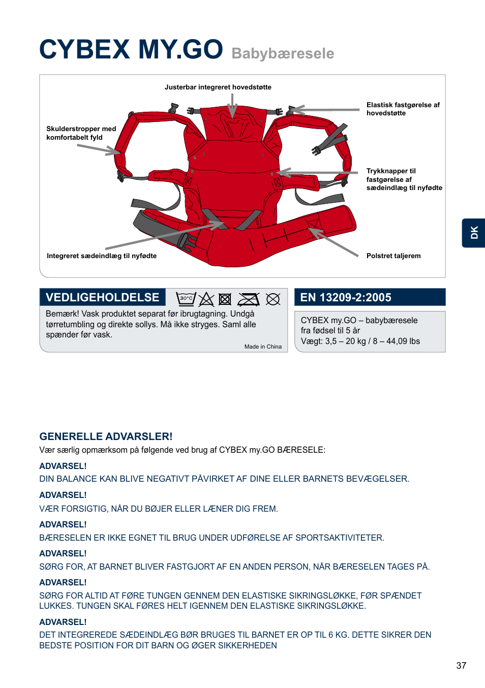 Cybex my.go, Babybæresele | Cybex MY.GO User Manual | Page 37 / 60