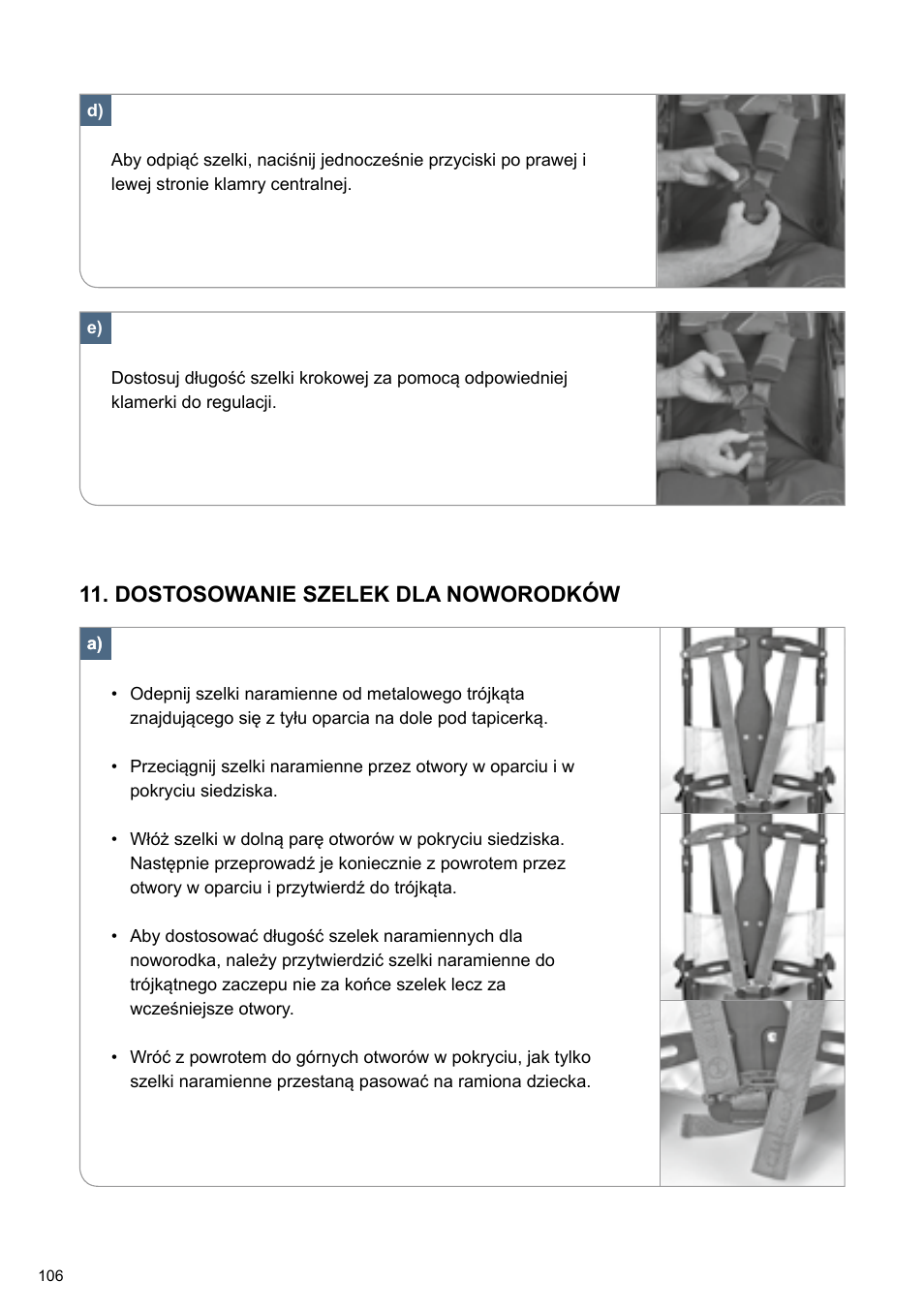 Dostosowanie szelek dla noworodków | Cybex TWINYX User Manual | Page 106 / 168