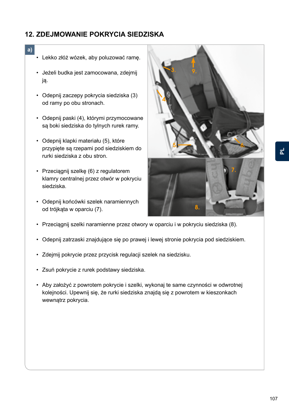 Zdejmowanie pokrycia siedziska | Cybex TWINYX User Manual | Page 107 / 168