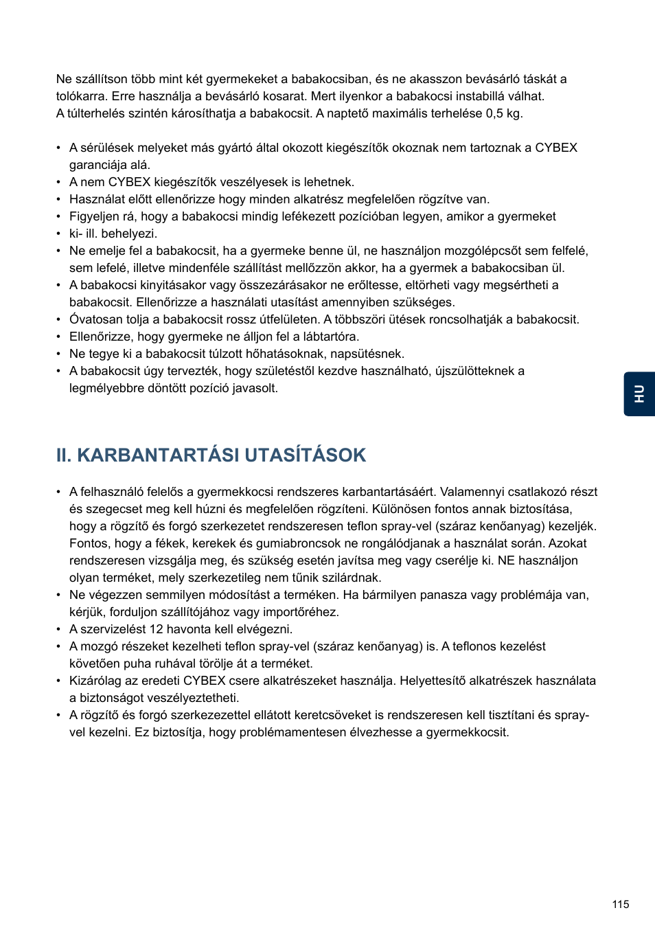 Ii. karbantartási utasítások | Cybex TWINYX User Manual | Page 115 / 168