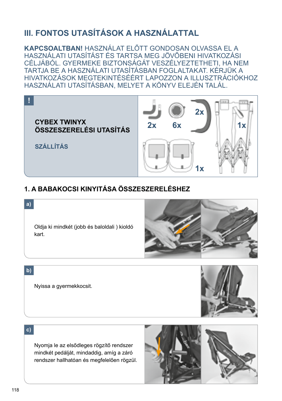Iii. fontos utasítások a használattal | Cybex TWINYX User Manual | Page 118 / 168