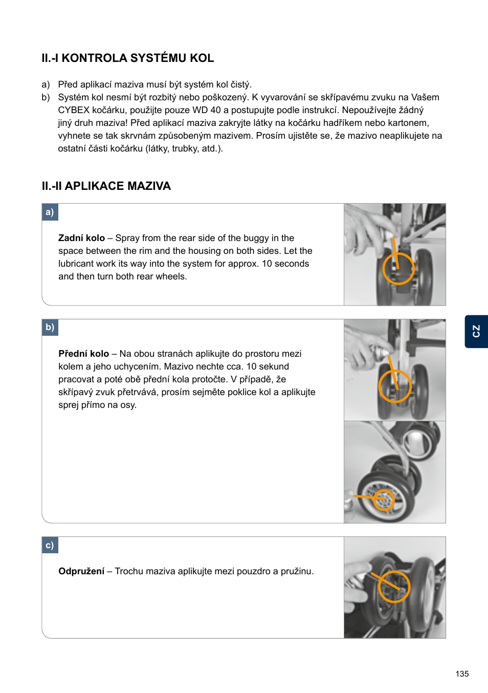 Ii.-i kontrola systému kol, Ii.-ii aplikace maziva | Cybex TWINYX User Manual | Page 135 / 168