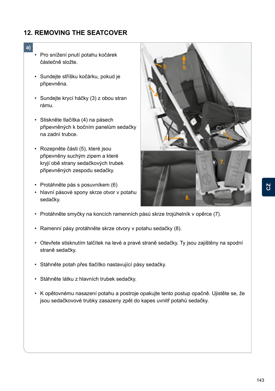 Removing the seatcover | Cybex TWINYX User Manual | Page 143 / 168