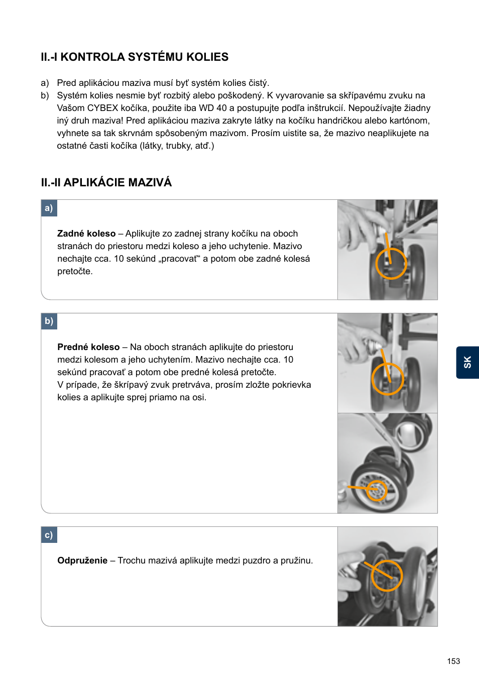 Ii.-i kontrola systému kolies, Ii.-ii aplikácie mazivá | Cybex TWINYX User Manual | Page 153 / 168