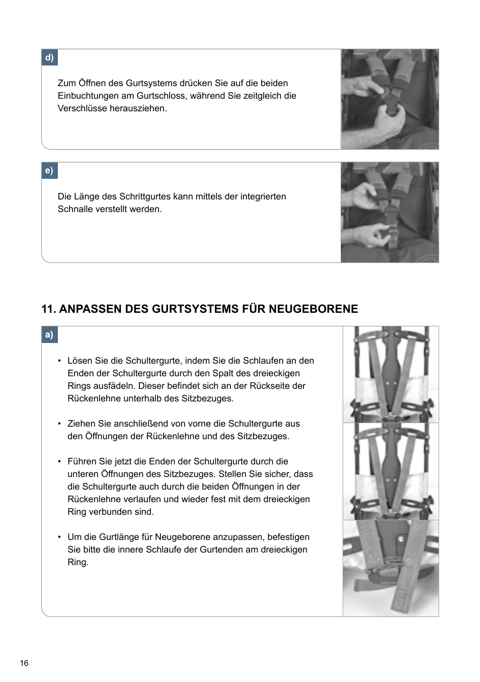 Anpassen des gurtsystems für neugeborene | Cybex TWINYX User Manual | Page 16 / 168