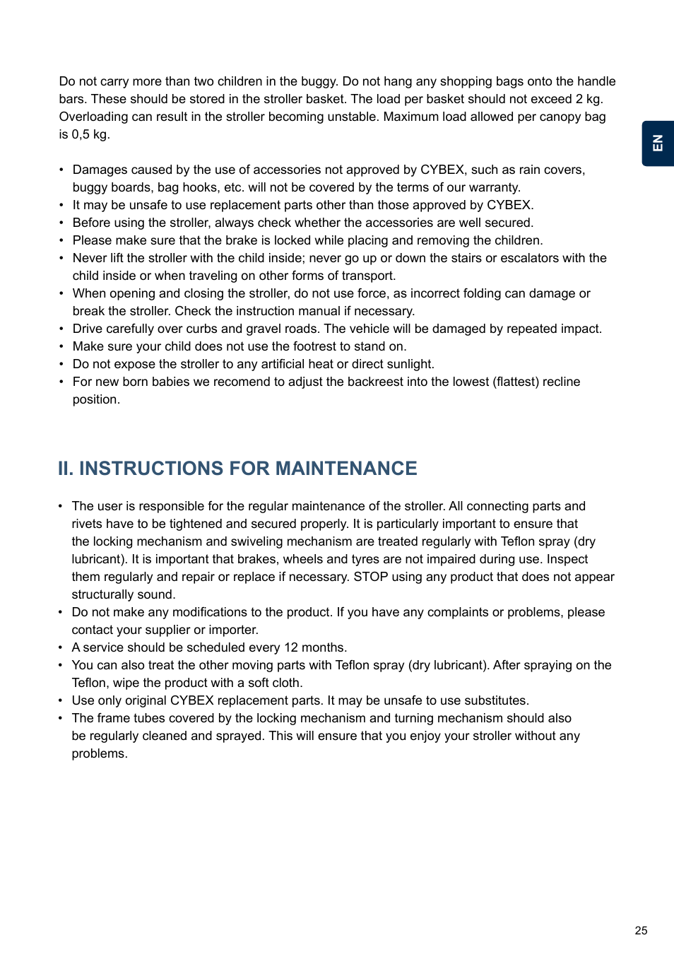 Ii. instructions for maintenance | Cybex TWINYX User Manual | Page 25 / 168