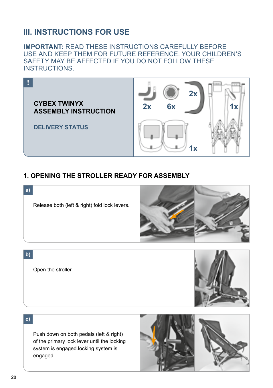 Iii. instructions for use | Cybex TWINYX User Manual | Page 28 / 168