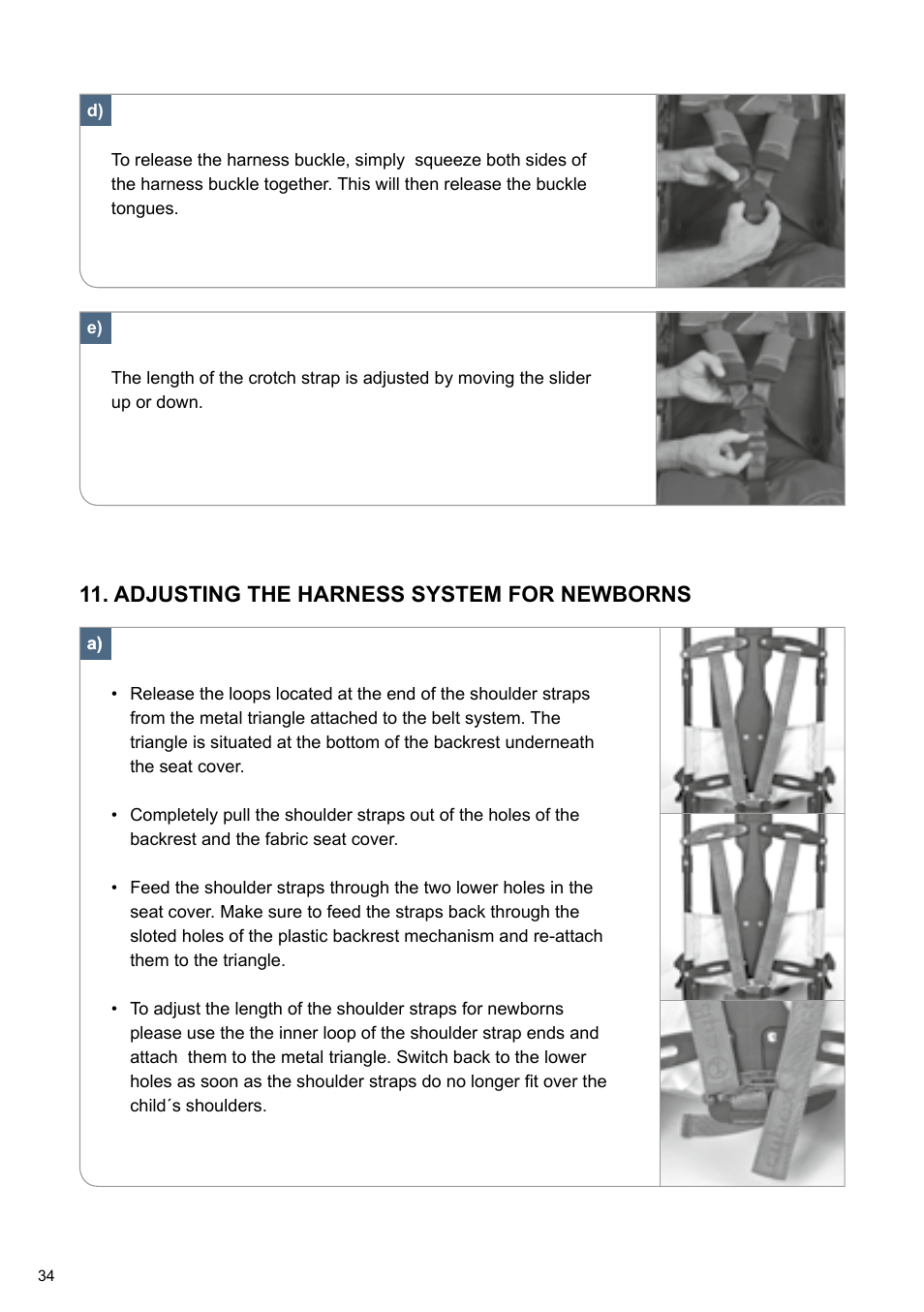 Adjusting the harness system for newborns | Cybex TWINYX User Manual | Page 34 / 168