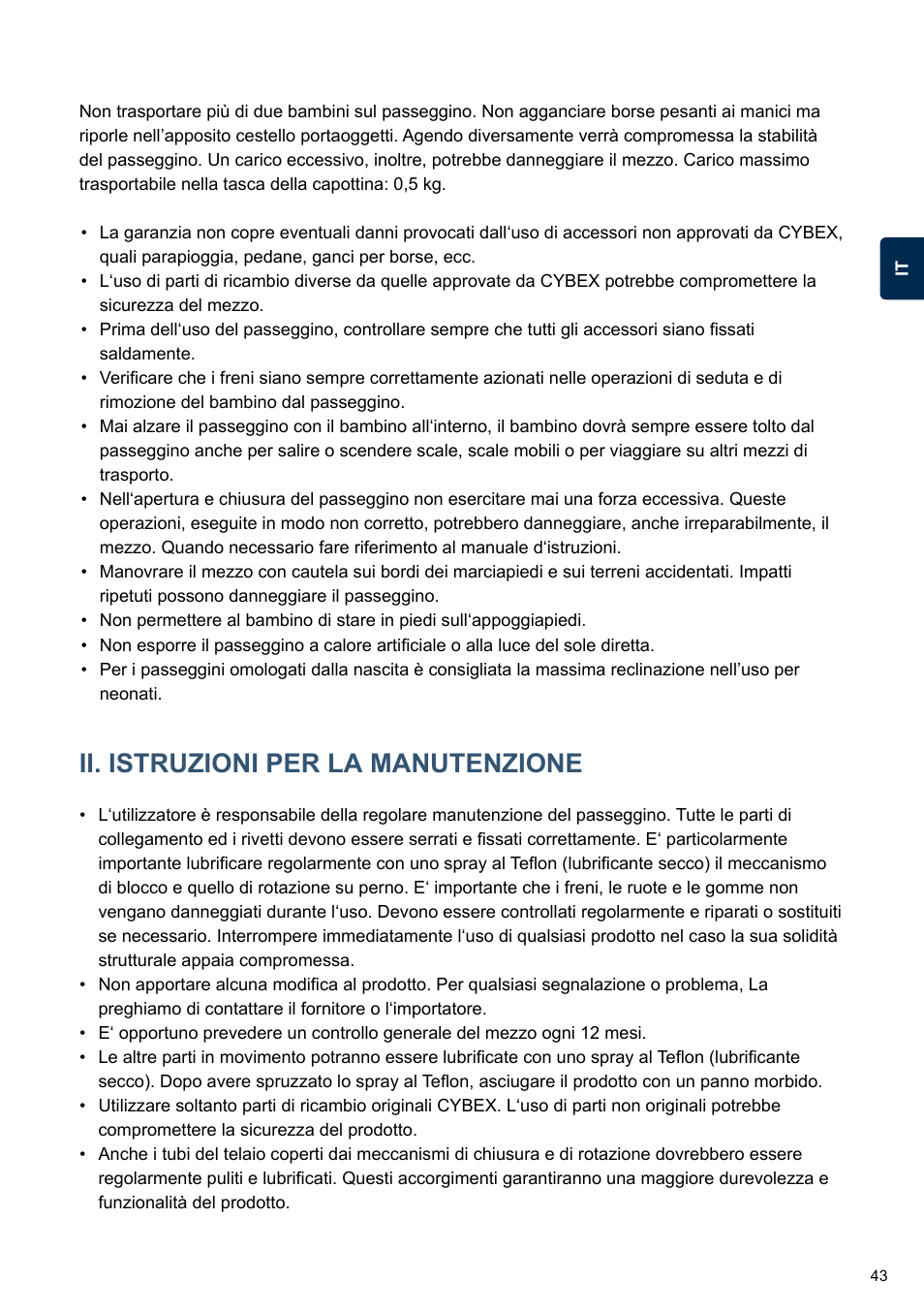 Ii. istruzioni per la manutenzione | Cybex TWINYX User Manual | Page 43 / 168