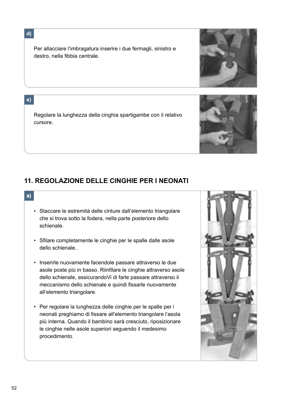 Regolazione delle cinghie per i neonati | Cybex TWINYX User Manual | Page 52 / 168
