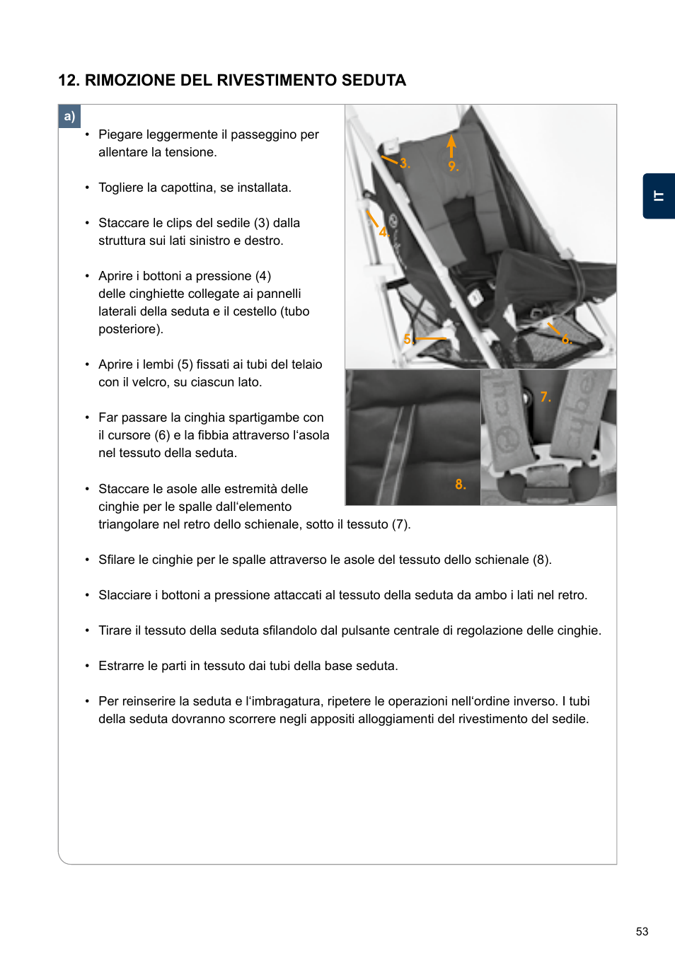 Rimozione del rivestimento seduta | Cybex TWINYX User Manual | Page 53 / 168