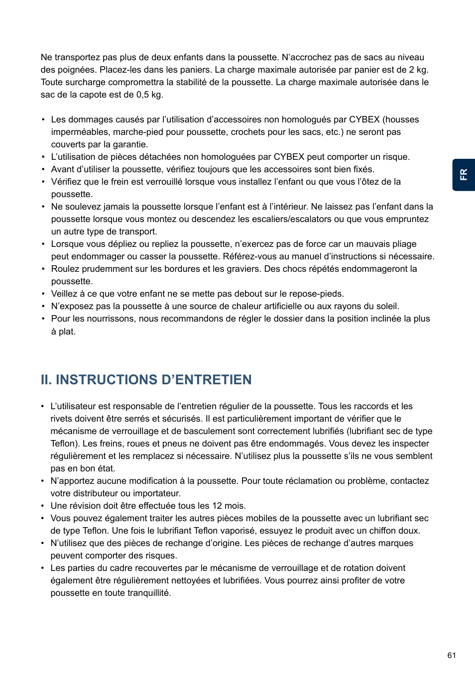 Ii. instructions d’entretien | Cybex TWINYX User Manual | Page 61 / 168