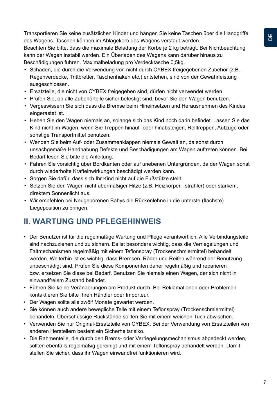 Ii. wartung und pflegehinweis | Cybex TWINYX User Manual | Page 7 / 168