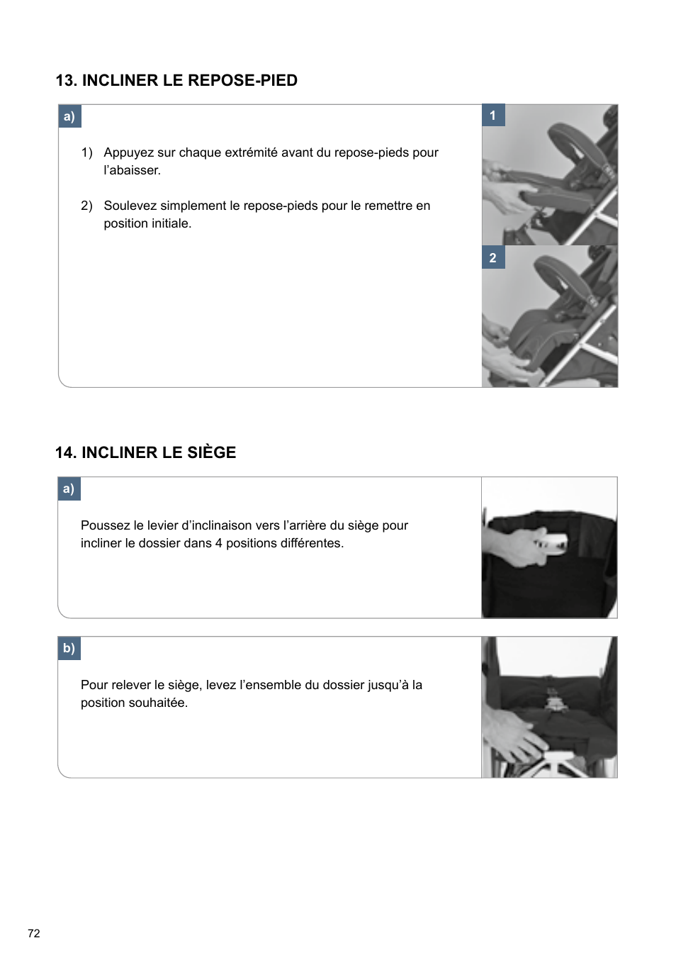 Incliner le repose-pied 14. incliner le siège | Cybex TWINYX User Manual | Page 72 / 168