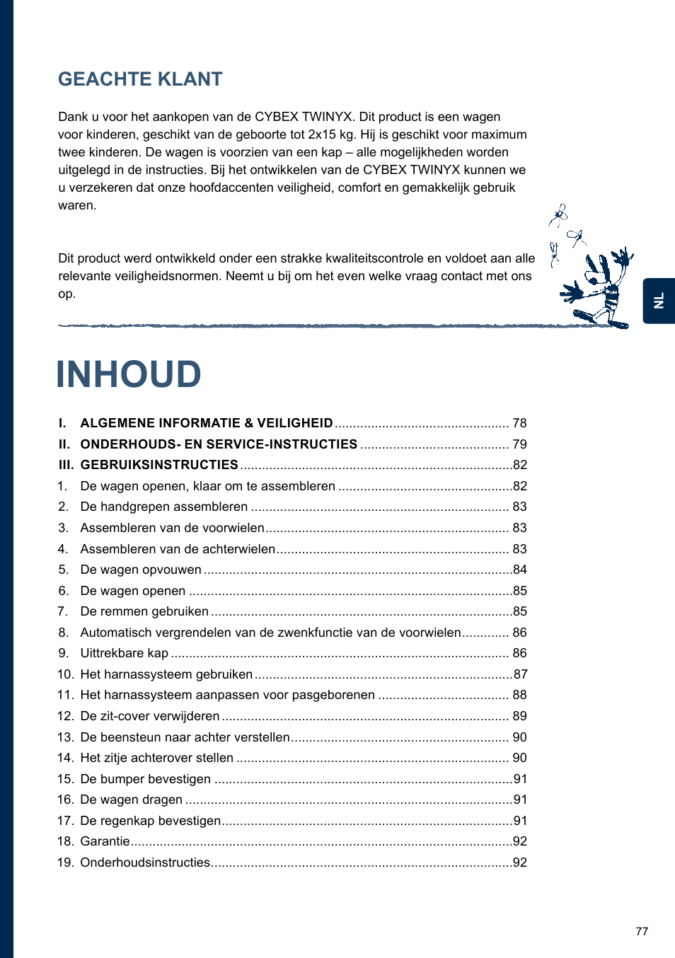 Inhoud, Geachte klant | Cybex TWINYX User Manual | Page 77 / 168