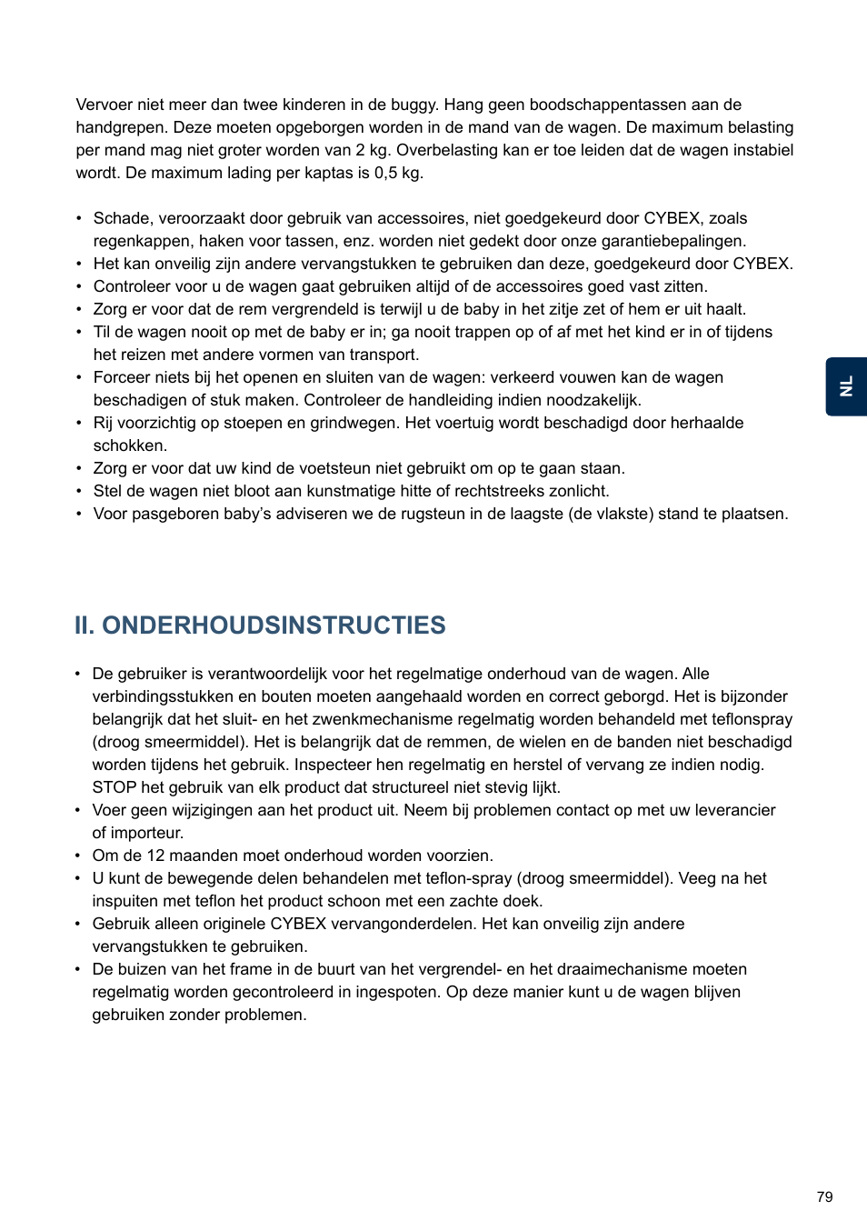 Ii. onderhoudsinstructies | Cybex TWINYX User Manual | Page 79 / 168