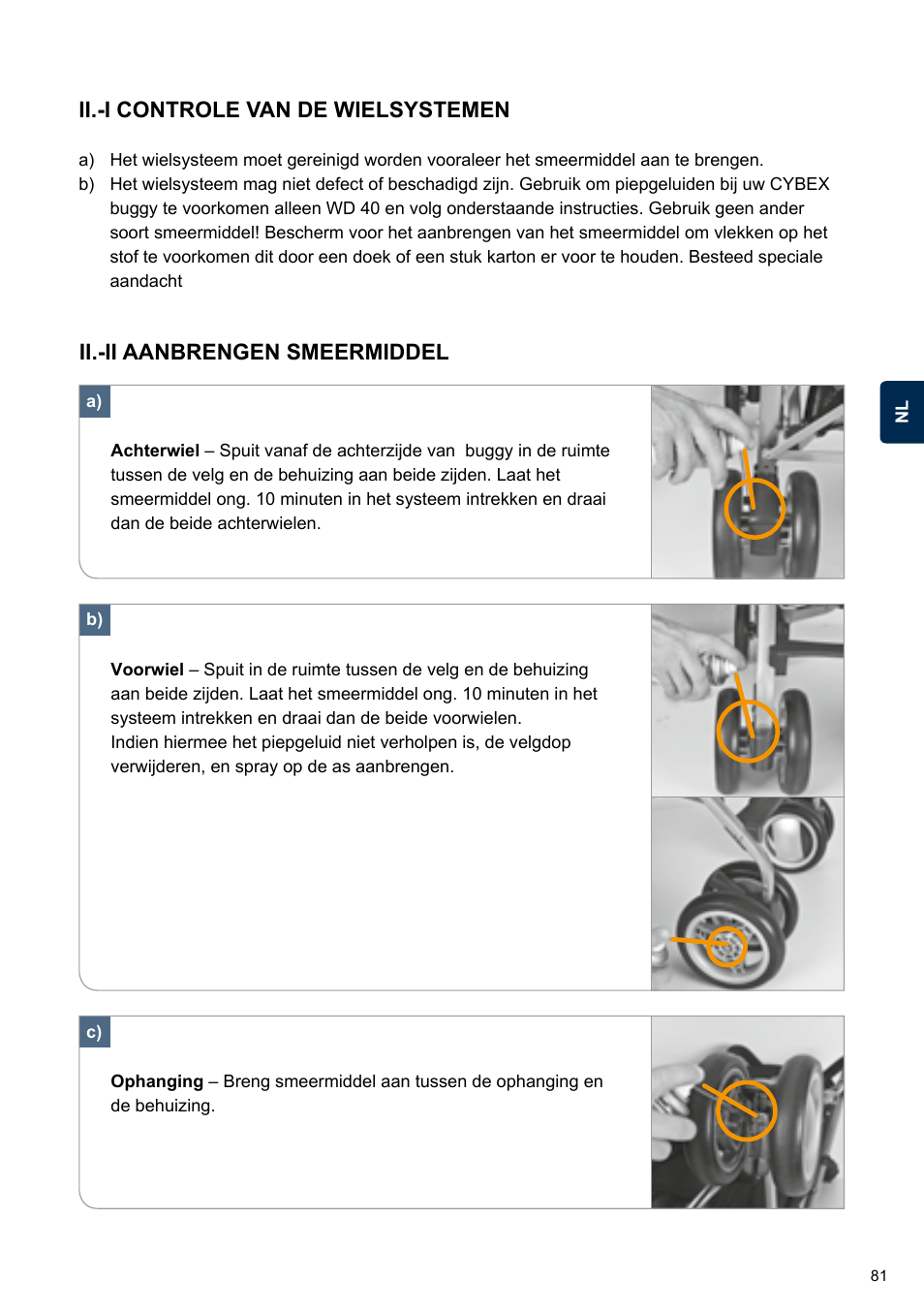 Ii.-i controle van de wielsystemen, Ii.-ii aanbrengen smeermiddel | Cybex TWINYX User Manual | Page 81 / 168