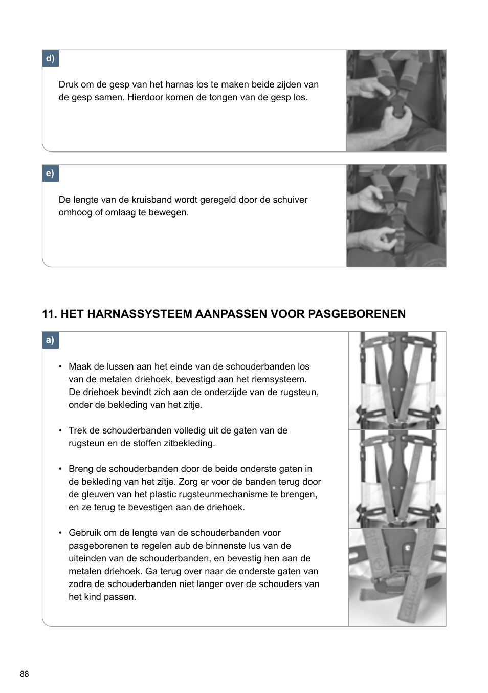 Het harnassysteem aanpassen voor pasgeborenen | Cybex TWINYX User Manual | Page 88 / 168