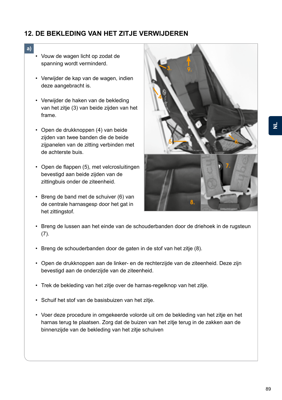 De bekleding van het zitje verwijderen | Cybex TWINYX User Manual | Page 89 / 168