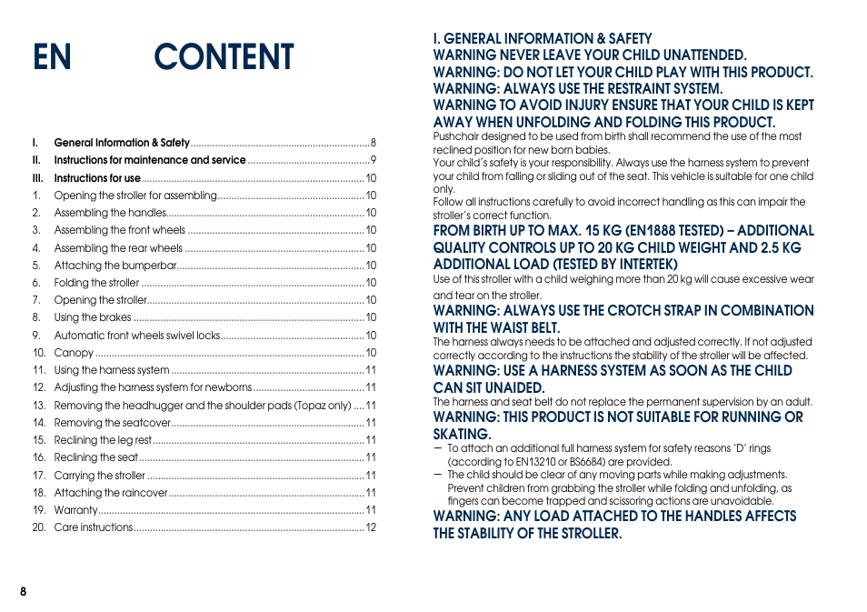 Content en | Cybex TOPAZ User Manual | Page 16 / 68