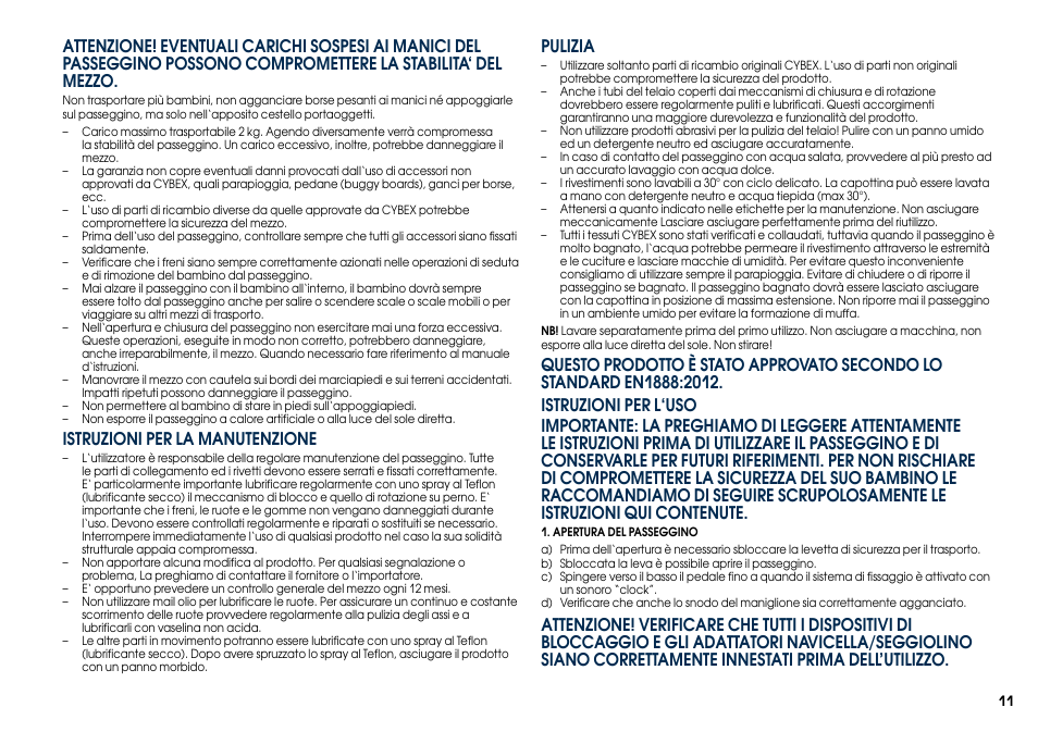 Istruzioni per la manutenzione, Pulizia | Cybex CALLISTO User Manual | Page 19 / 48