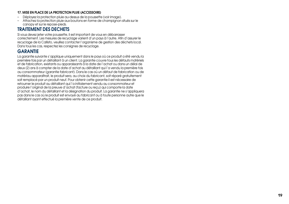 Traitement des dechets, Garantie | Cybex CALLISTO User Manual | Page 27 / 48