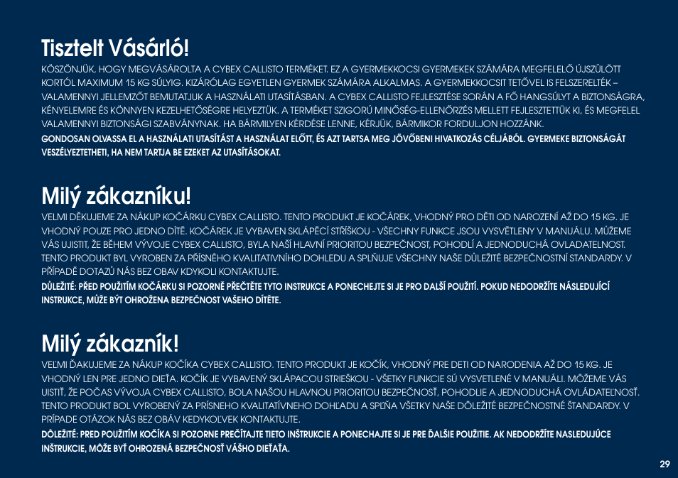 Tisztelt vásárló, Milý zákazníku, Milý zákazník | Cybex CALLISTO User Manual | Page 37 / 48