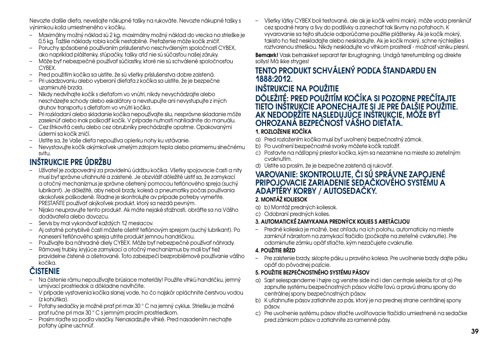 Inštrukcie pre údržbu, Čistenie | Cybex CALLISTO User Manual | Page 47 / 48