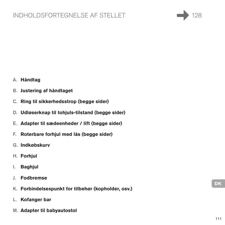 Indholdsfortegnelse af stellet 128 | Cybex PRIAM FRAME User Manual | Page 110 / 119