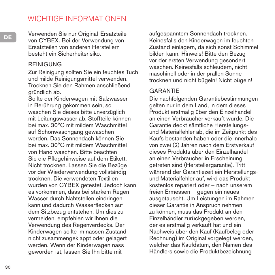 Wichtige informationen | Cybex PRIAM FRAME User Manual | Page 31 / 119