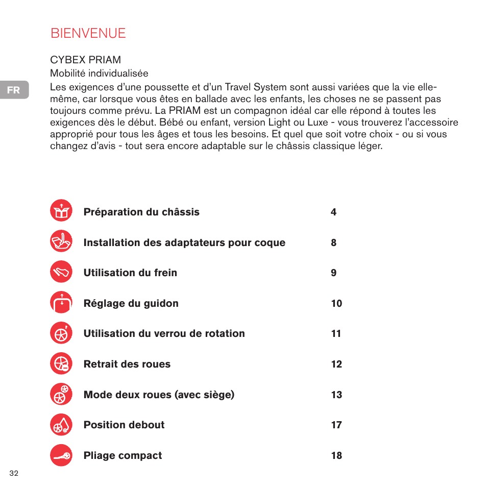 Bienvenue | Cybex PRIAM FRAME User Manual | Page 33 / 119