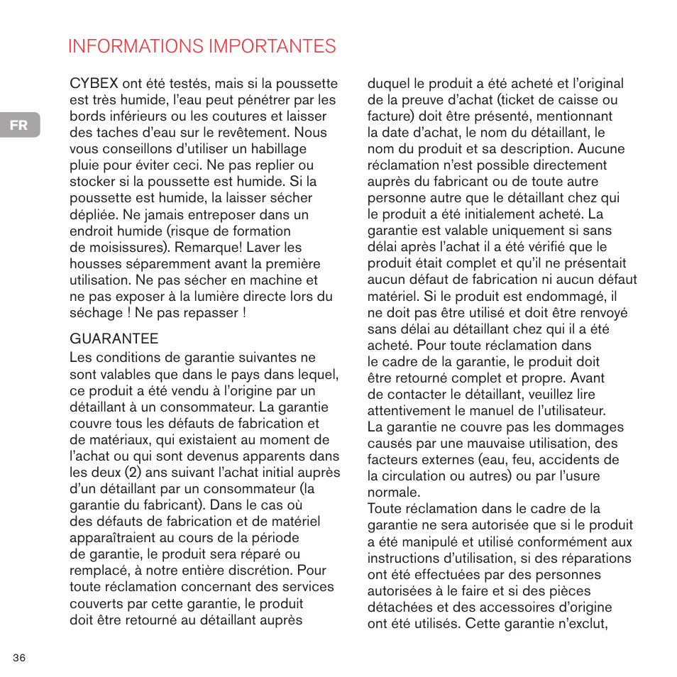 Informations importantes | Cybex PRIAM FRAME User Manual | Page 37 / 119