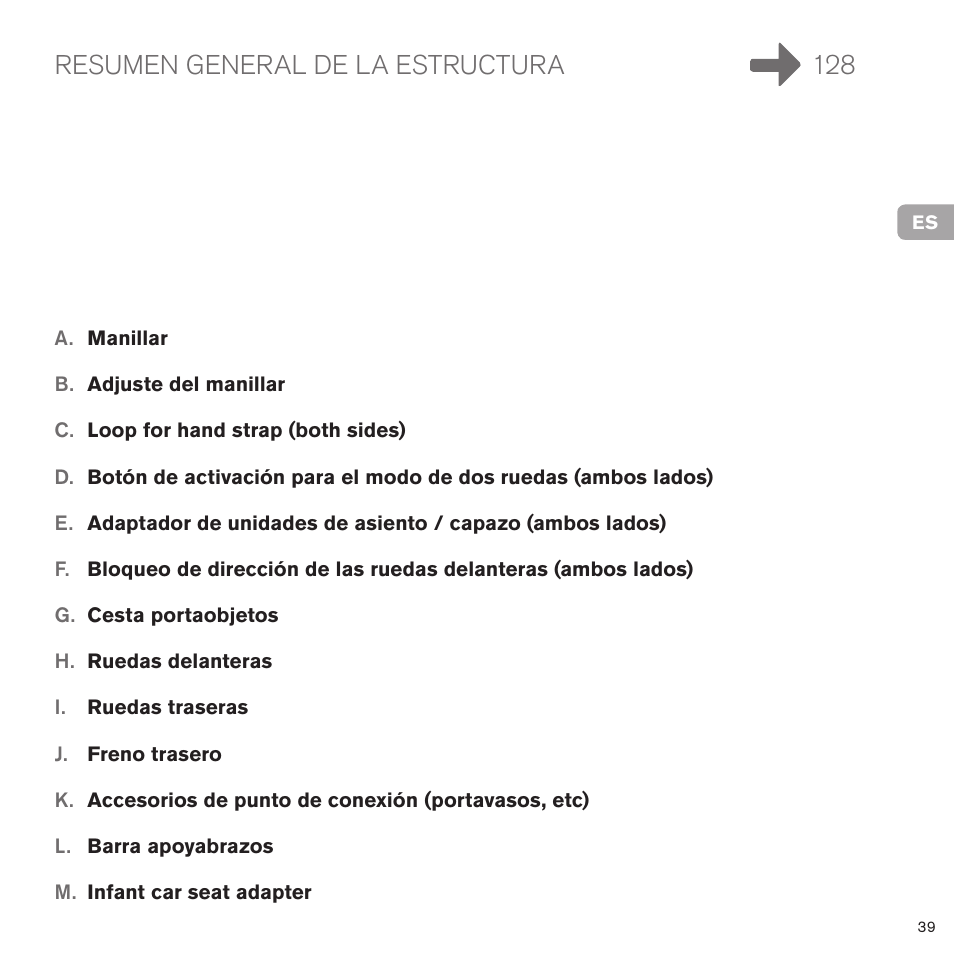 Resumen general de la estructura 128 | Cybex PRIAM FRAME User Manual | Page 40 / 119
