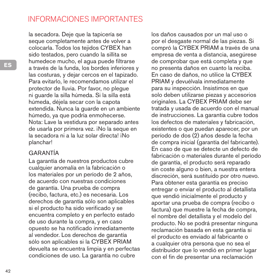 Informaciones importantes | Cybex PRIAM FRAME User Manual | Page 43 / 119